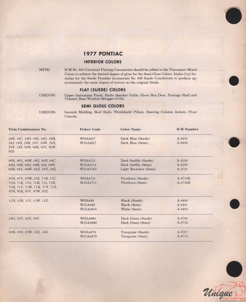 1977 Pontiac Paint Charts RM 2